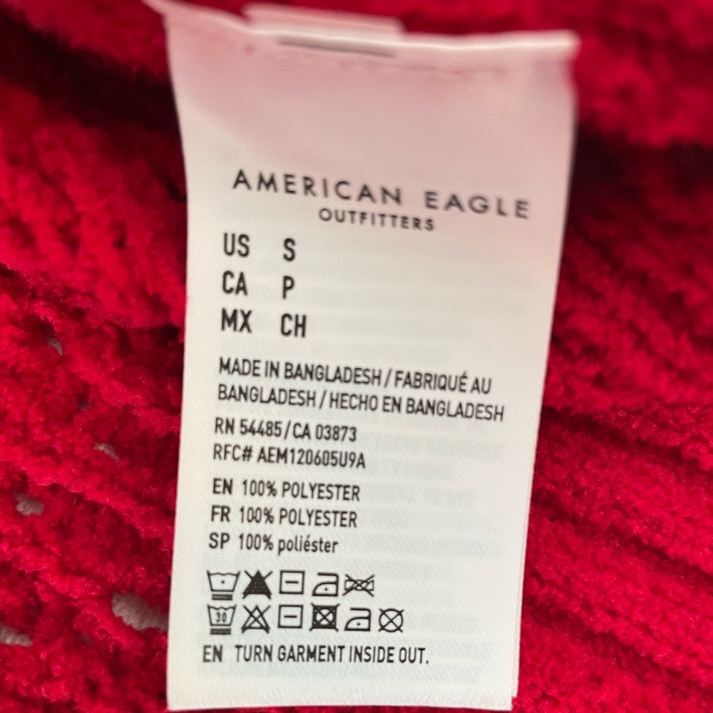 ❤️AE Cropped Pointelle Crewneck Sweater Red Small Valentines ❤️ - Picture 7 of 12